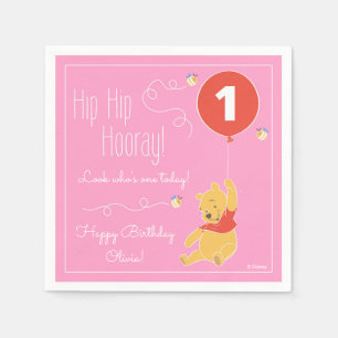 Serviettes En Papier Winnie l'Ourson  Baby Girl - Premier anniversaire