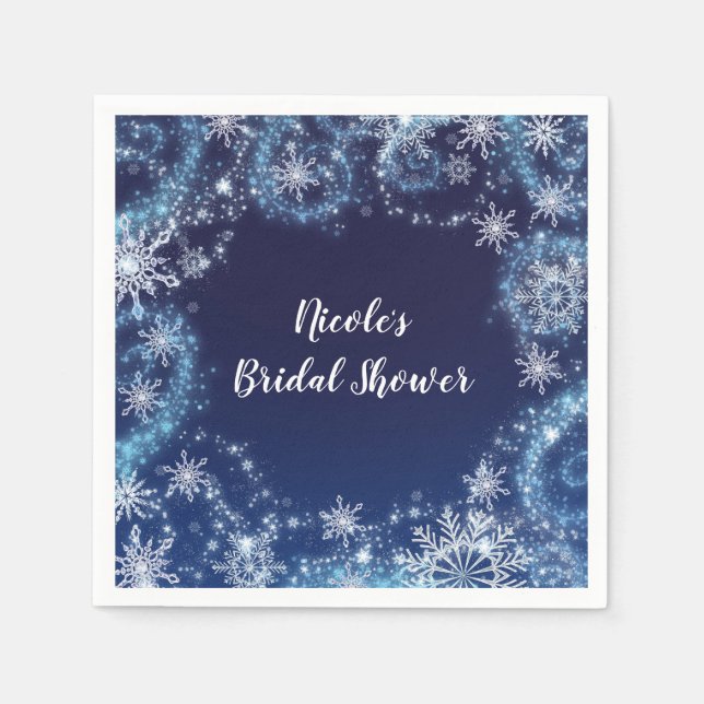 Serviettes En Papier Winter Wonderland Blue & White Sparkies Snowflakes (Devant)