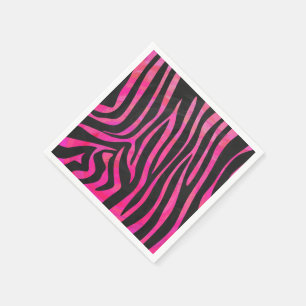 Serviettes En Papier Zebra noir et rose chaud