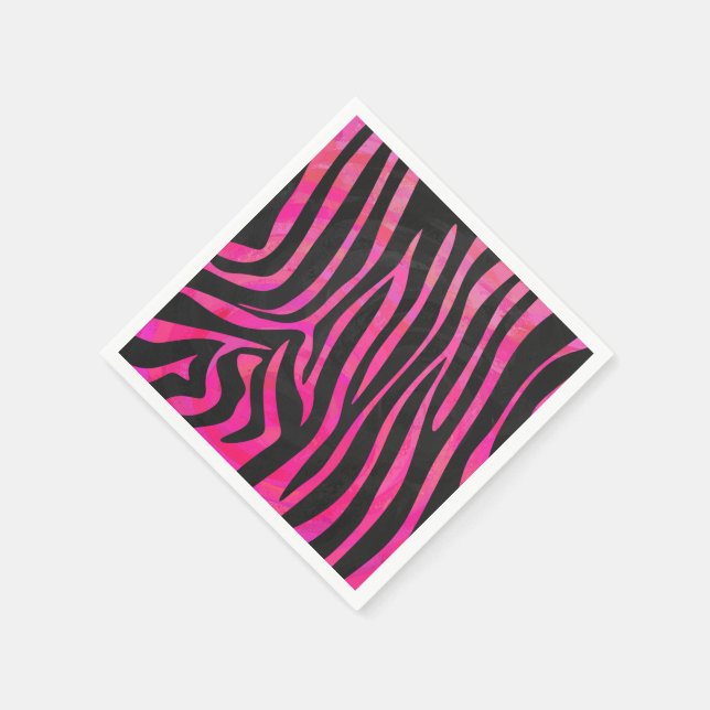 Serviettes En Papier Zebra noir et rose chaud (Coin)