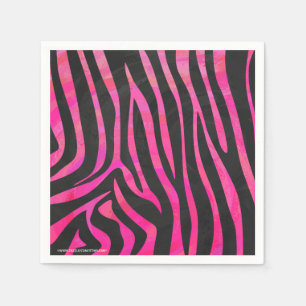 Serviettes En Papier Zebra noir et rose chaud