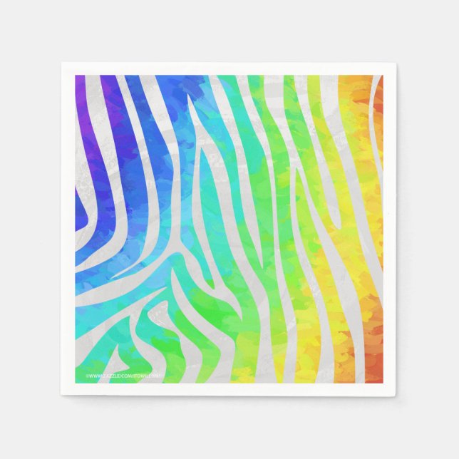 Serviettes En Papier Zebra Rainbow et White Print (Devant)