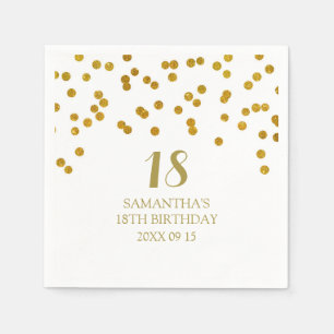 Serviettes Jetables 18èmes confettis d'or de serviette d'anniversaire