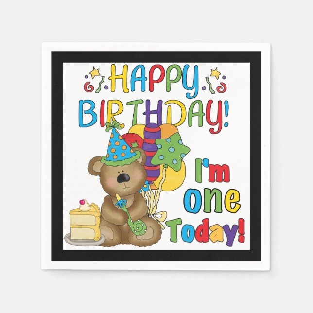 Serviettes Jetables 1er anniversaire Teddy Bear Anniversaire Papier (Devant)