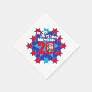 Serviettes Jetables 20e anniversaire photo et nom étoile rouge serviet