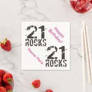 Serviettes Jetables 21e anniversaire Nom personnalisé PINK 21 Rocks