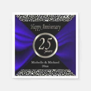 Serviettes Jetables 25e anniversaire du Mariage d'argent Motif Leopa