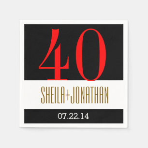 Serviettes Jetables 40e anniversaire moderne Black Red Gold V02