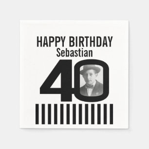 Serviettes Jetables 40e anniversaire photo noir rayures photo serviett