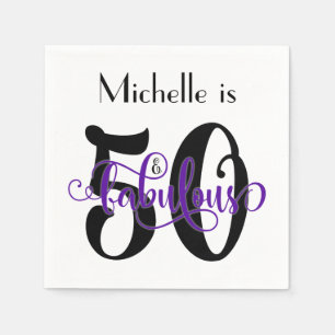 Serviettes Jetables 50 et anniversaire noir et pourpre fabuleux de