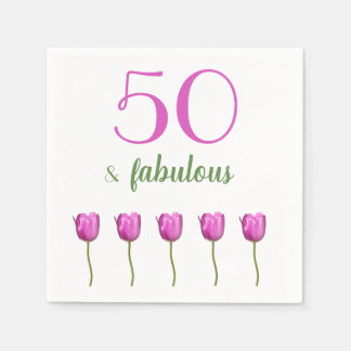 Serviettes Jetables 50 et fabuleux Anniversaire Napkin | Magenta Tulip