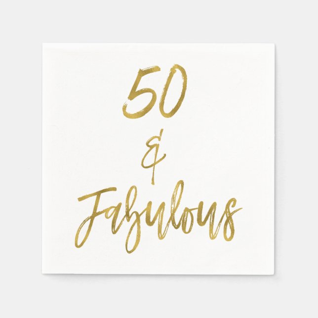 Serviettes Jetables 50 et Fabulous Gold Foil Anniversday Napkins (Devant)