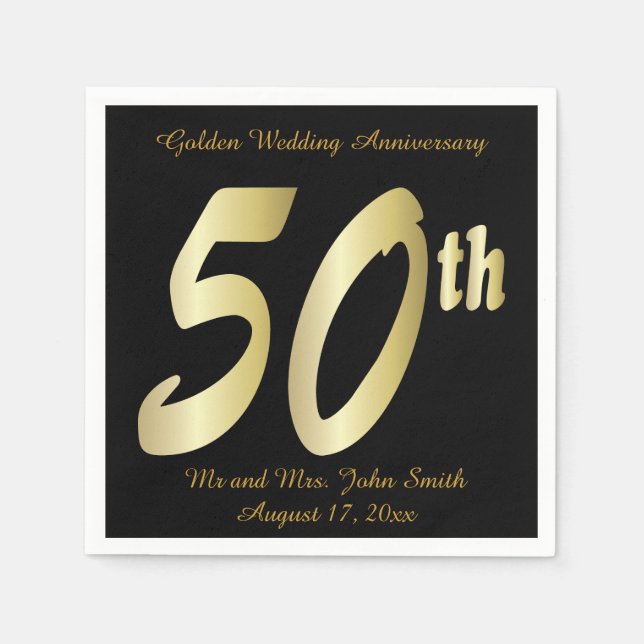 Serviettes Jetables 50e anniversaire de Mariage d'or (Devant)