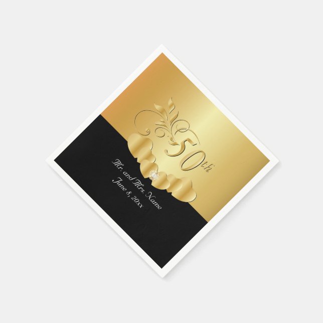 Serviettes Jetables 50e anniversaire de Mariage d'or | Texte do-it-you (Coin)