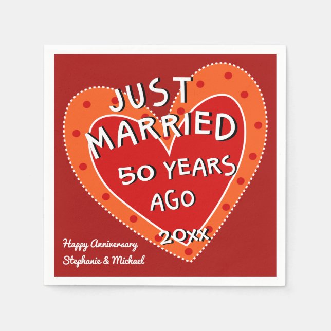 Serviettes Jetables 50e anniversaire ou toute année amusante Red Heart (Devant)