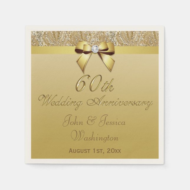 Serviettes Jetables 60e anniversaire du Mariage Diamond personnalisé (Devant)