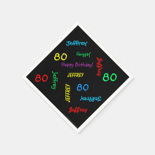 Serviettes Jetables 80e fête d'anniversaire Noms répétitifs Papier noi