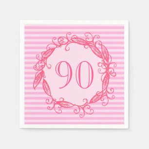 Serviettes Jetables 90e anniversaire femme belle rose Tourbillonnant