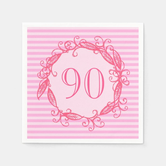 Serviettes Jetables 90e anniversaire femme belle rose Tourbillonnant (Devant)