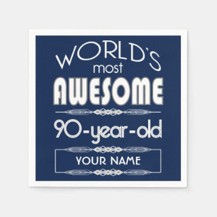 Serviettes Jetables 90e Anniversaire Mondes Meilleur Fabuleux Bleu Fon