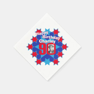 Serviettes Jetables 90e anniversaire photo et nom étoile rouge serviet