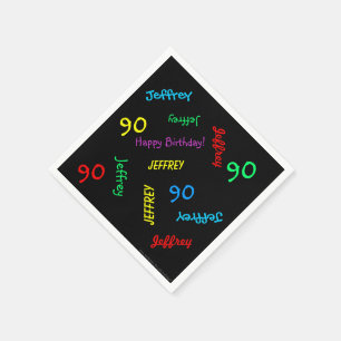 Serviettes Jetables 90e fête d'anniversaire Noms répétitifs Papier noi