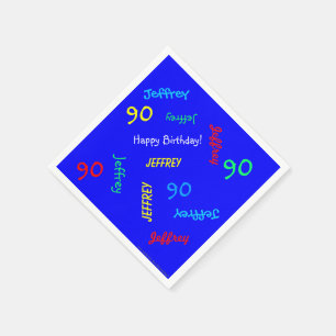 Serviettes Jetables 90e fête d'anniversaire Répéter le nom Royal Blue