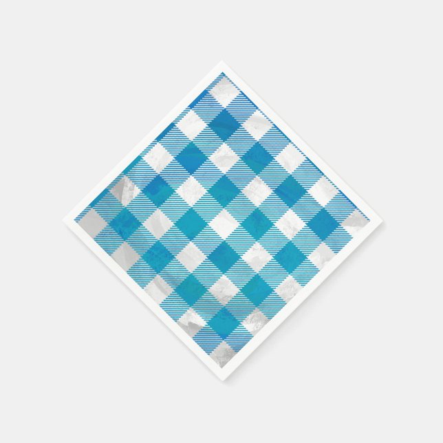 Serviettes Jetables à damiers Buffalo Plaid bleu et blanc (Coin)
