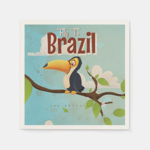 Serviettes Jetables Affiche de voyage vintage Toucan volant au Brésil