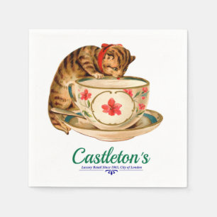 Serviettes Jetables Affiche vintage de tasse de thé et de chaton pour