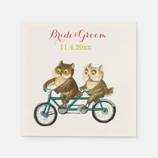 Serviettes Jetables Aimer hibou vélo tandem aquarelle (Devant)
