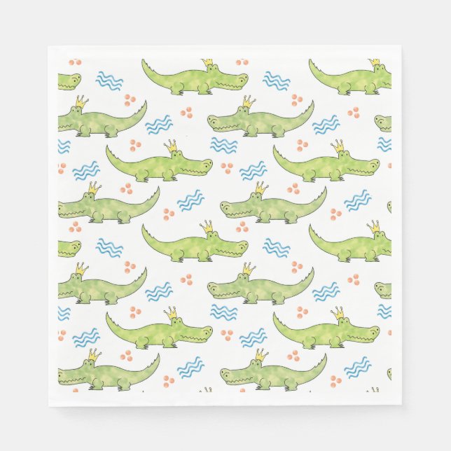 Serviettes Jetables Alligator Anniversaire Papier Napkin, Déjeuner (Devant)