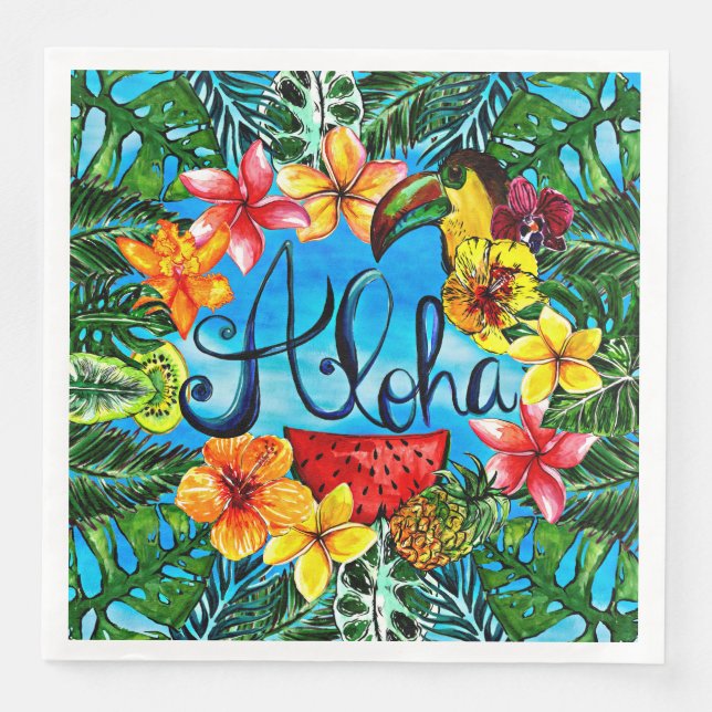 Serviettes Jetables Aloha - Fleur tropicale de nourriture et de concep (Devant)