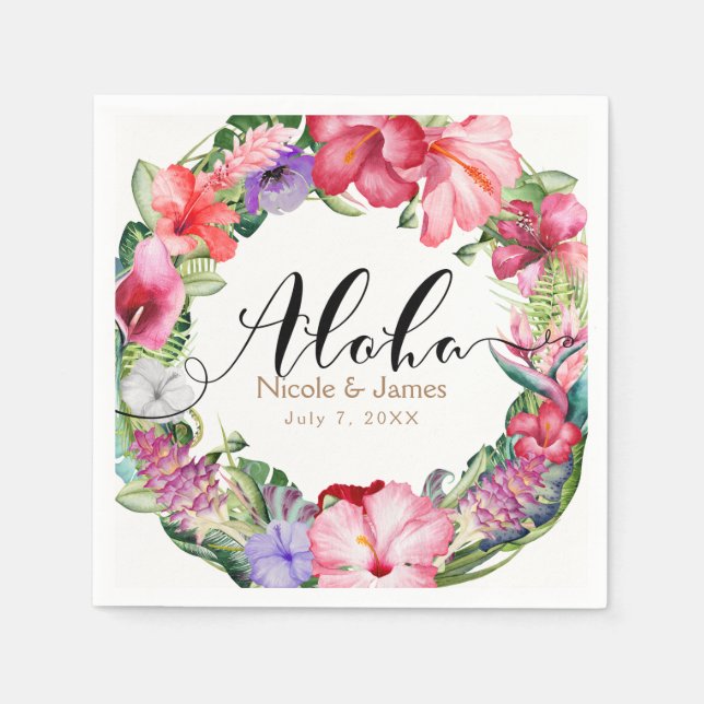 Serviettes Jetables Aloha Tropical Floral Wreath Luau Wedding Party (Devant)
