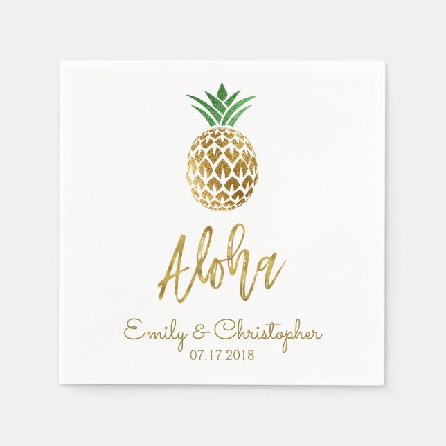 Serviettes Jetables Aloha Tropical Hawaiian Mariage Ananas Blanc (Devant)