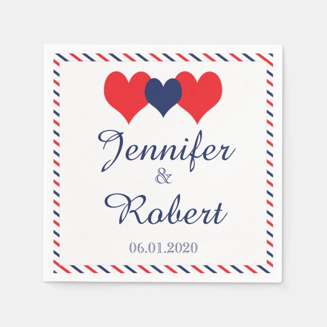 Serviettes Jetables Americana Hearts Mariage Napkin (Devant)