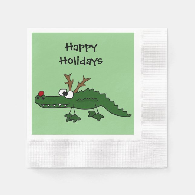 Serviettes Jetables Amusant Alligator de Noël en renne (Devant)