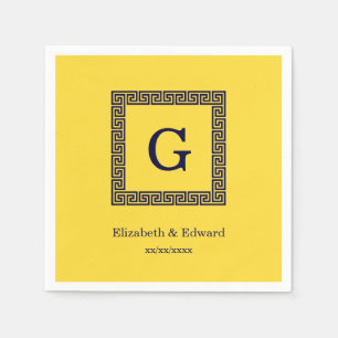 Serviettes Jetables Ananas, Clé grecque bleue marine #1 Monogramme enc