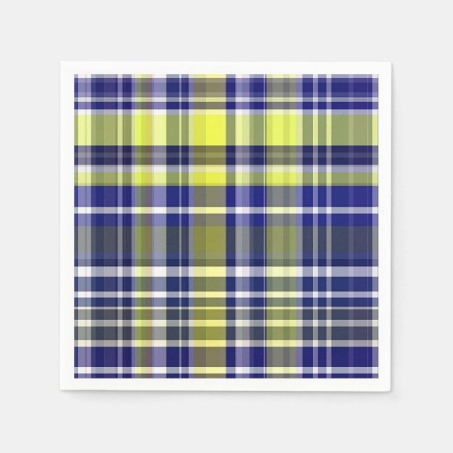 Serviettes Jetables Ananas Marine Bleu Blanc Preppy Madras Plaid (Devant)