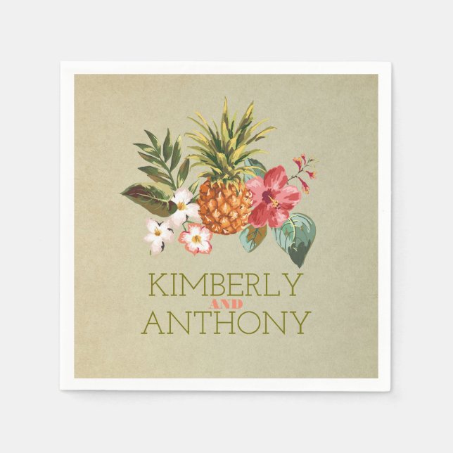 Serviettes Jetables ananas plage tropicale destination mariage (Devant)