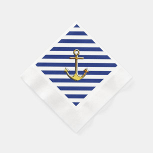 Serviettes Jetables Ancre d'or sur des rayures de marine