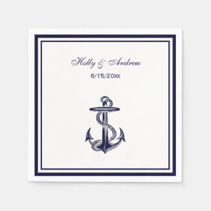 Serviettes Jetables Ancre nautique Marine Bleu encadré 2 serviettes
