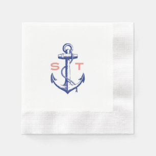 Serviettes Jetables Ancres Away monogramme cocktail napkin