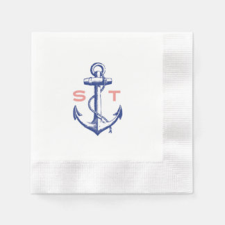Serviettes Jetables Ancres Away monogramme cocktail napkin