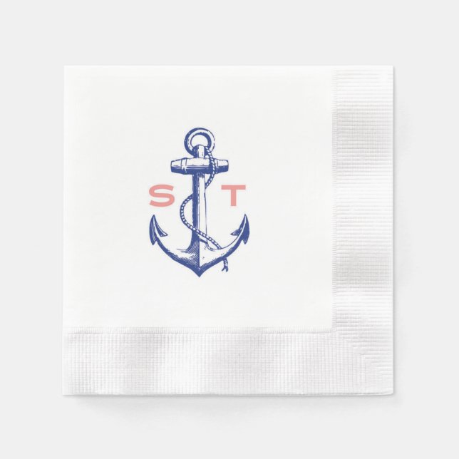 Serviettes Jetables Ancres Away monogramme cocktail napkin (Devant)
