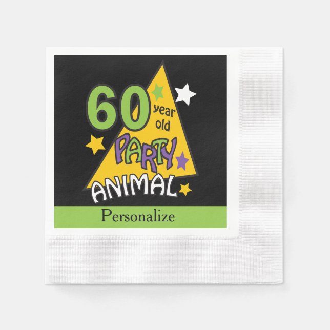 Serviettes Jetables Animaux de fête de 60 ans - 60e anniversaire (Devant)