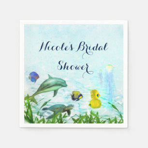 Serviettes Jetables Animaux Marins Plage Aquarelle Élégante Fête Sur M