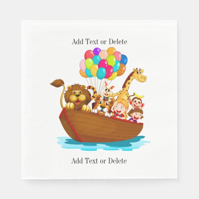 Serviettes Jetables Animaux mignons en bateau avec ballons (Devant)