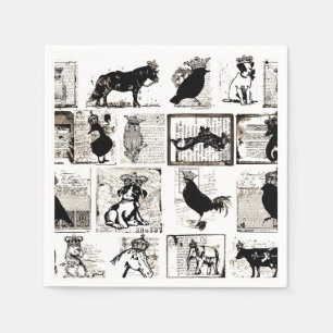 Serviettes Jetables Animaux Royaux vintages Noirs Et Blancs