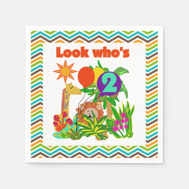 Serviettes Jetables Animaux Safari 2e Anniversaire Papier serviettes (Devant)